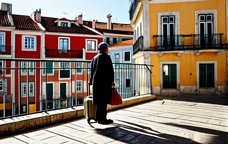 Impact of Tourism on Lisbon's Housing**

"A picturesque, yet slightly melancholic, view of a traditional Lisbon apartment building in Alfama. Laundry hangs on wrought iron balconies. In the foreground, a local resident, fully clothed in modest, everyday attire, looks thoughtfully at a group of tourists with wheeled suitcases passing by. The scene captures the contrast between traditional life and the influx of tourism. Soft, warm lighting, realistic style, perfect anatomy, correct proportions, well-formed hands, natural pose, appropriate content, safe for work, family-friendly, professional photography."

**