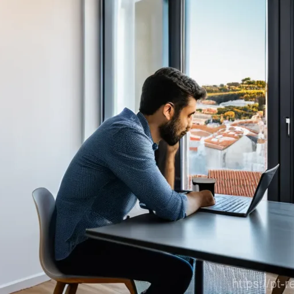 부동산 시장의 소비자 신뢰도 변화 - **Prompt:** A young Portuguese couple, in their late 20s or early 30s, sits at a sleek, modern dinin...