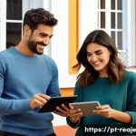 Home 14 경제 불황과 부동산 시장의 관계 - **Prompt:** A young Portuguese couple in their late 20s to early 30s, dressed in smart casual attire...