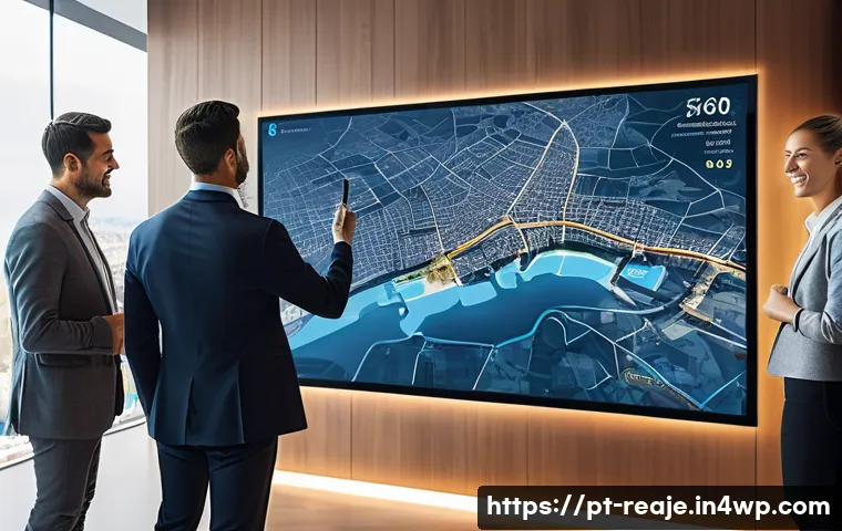 2024년 상업용 부동산 투자 전략 - A dynamic, wide-angle shot of a diverse group of investors, both men and women in business casual at...