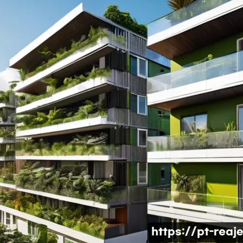 2024년 주거용 부동산 시장의 기회 - A modern sustainable apartment building in a Brazilian urban neighborhood, featuring solar panels on...