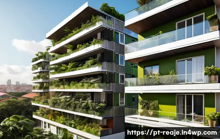 2024년 주거용 부동산 시장의 기회 - A modern sustainable apartment building in a Brazilian urban neighborhood, featuring solar panels on...