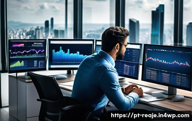 부동산 시장의 투자자 심리 분석 - A sophisticated Brazilian real estate investor in a modern office setting, analyzing fluctuating hou...