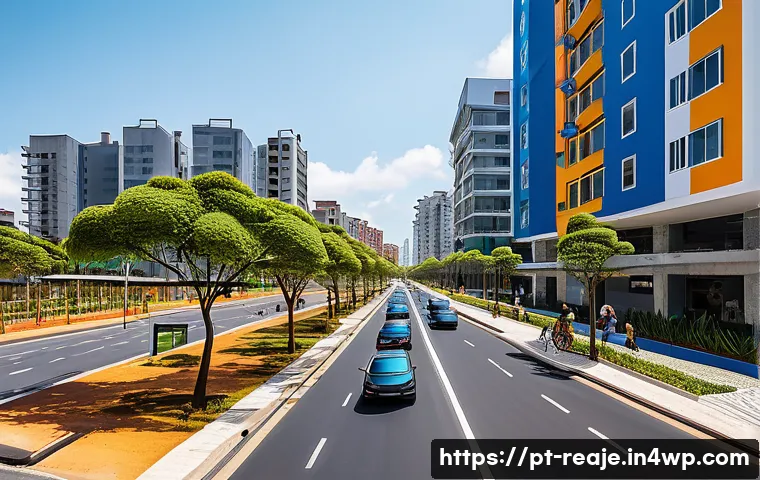 부동산 시장에서의 투자 성공 사례 - A vibrant urban scene showcasing a newly developed emerging neighborhood in Brazil, featuring modern...
