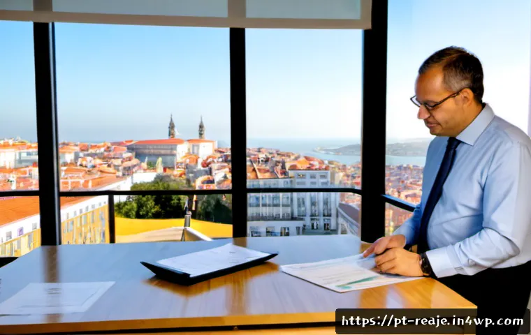 Home 17 부동산 시장의 감정평가 변화 - Photorealistic real estate appraisal consultation in a modern Portuguese office, experienced propert...